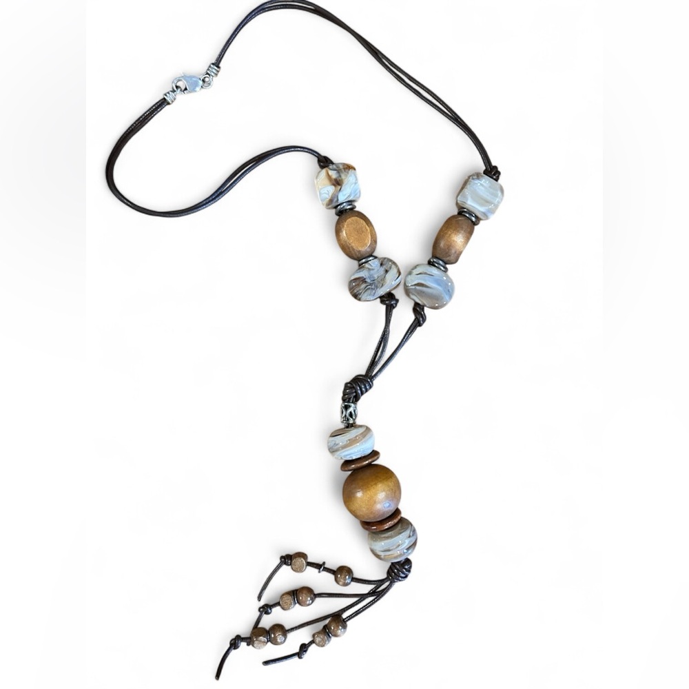Bohemian Knotted, Double-Stranded, Adjustable, Beaded Necklace
Jasper/Agate/Wood